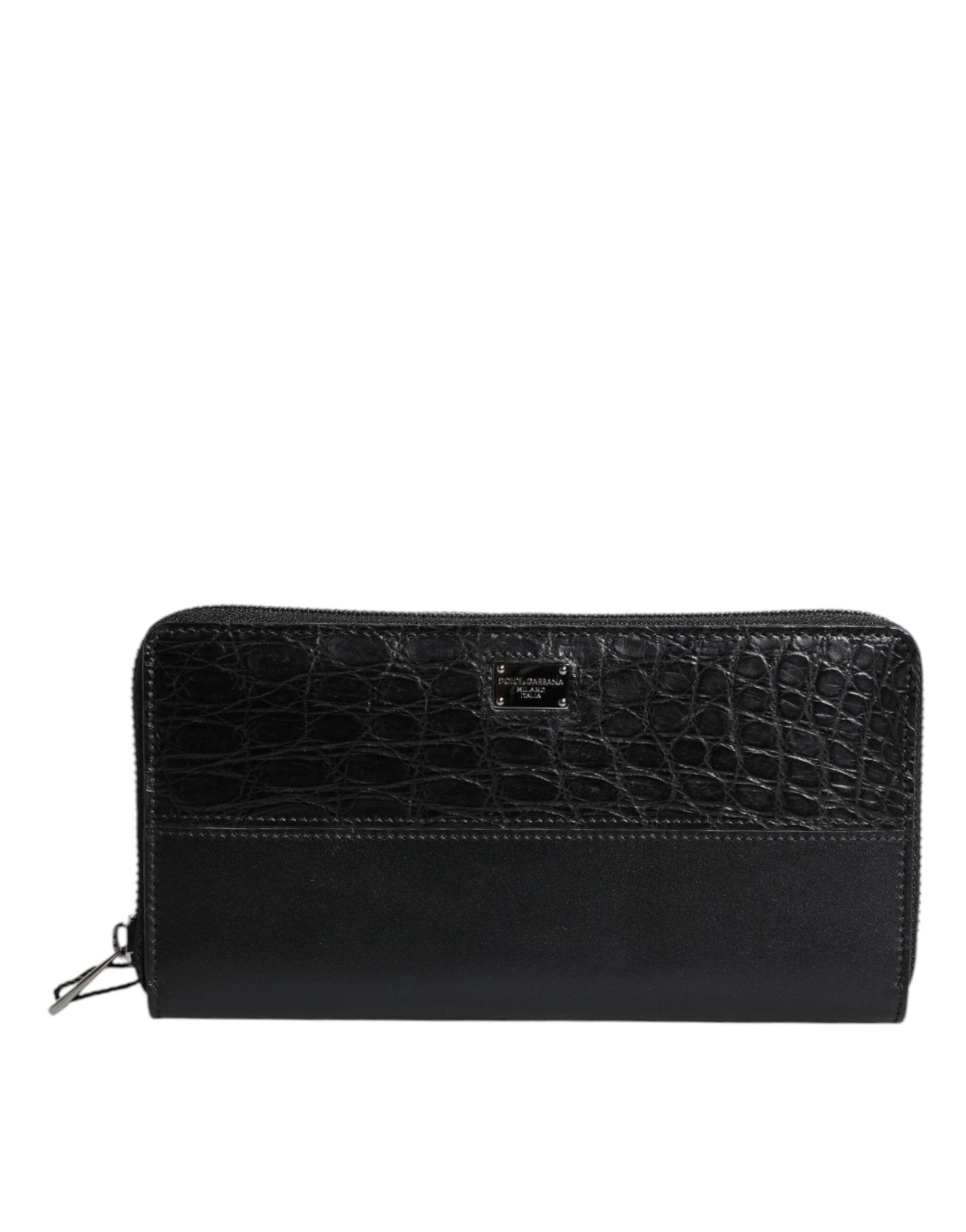 Dolce & Gabbana Black Leather Logo Plaque Zip Around Continental Wallet - RIMODA