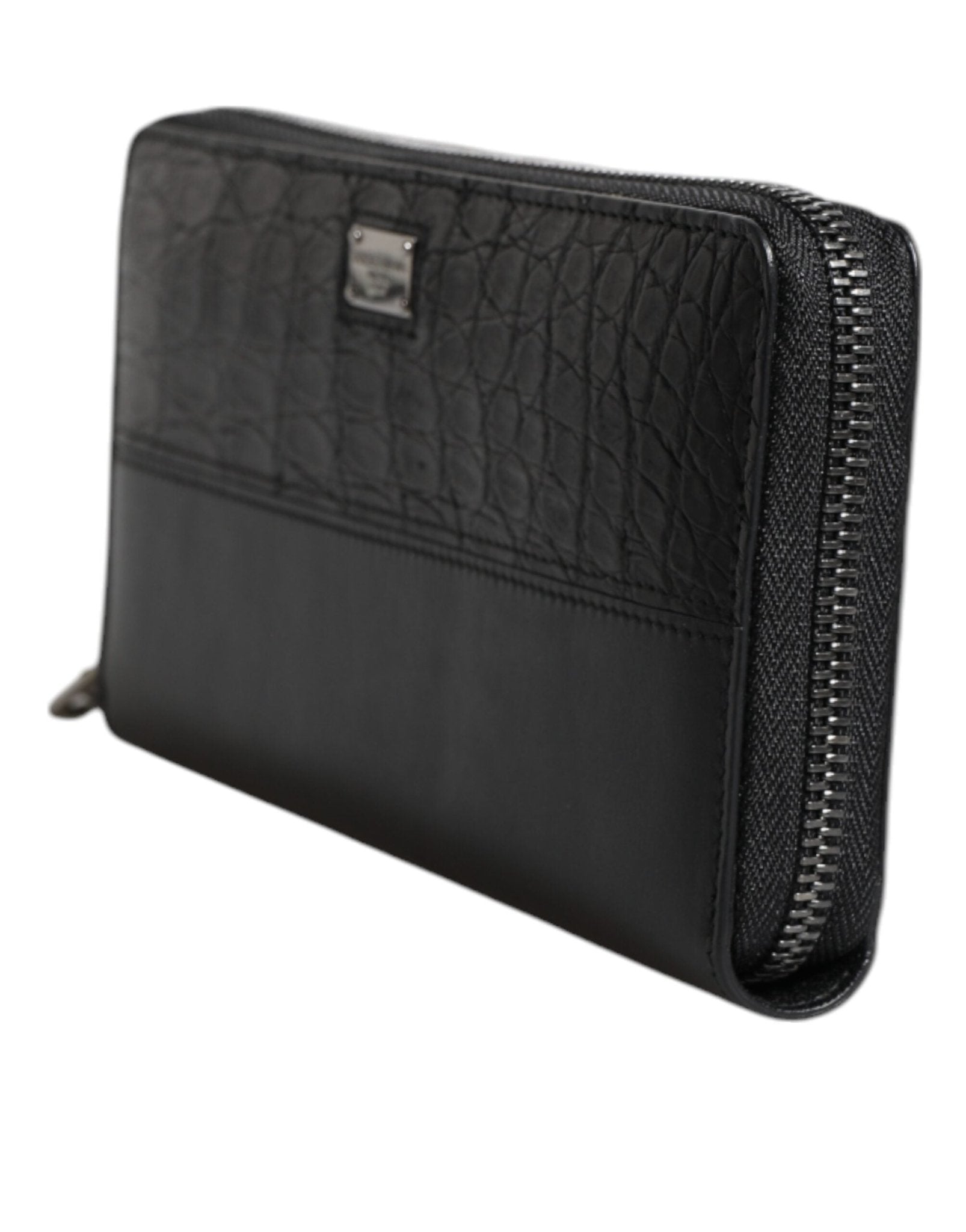 Dolce & Gabbana Black Leather Logo Plaque Zip Around Continental Wallet - RIMODA