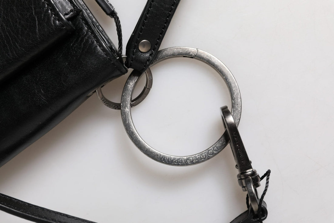 Dolce & Gabbana Black Leather Logo Purse Shoulder Crossbody Bag - RIMODA