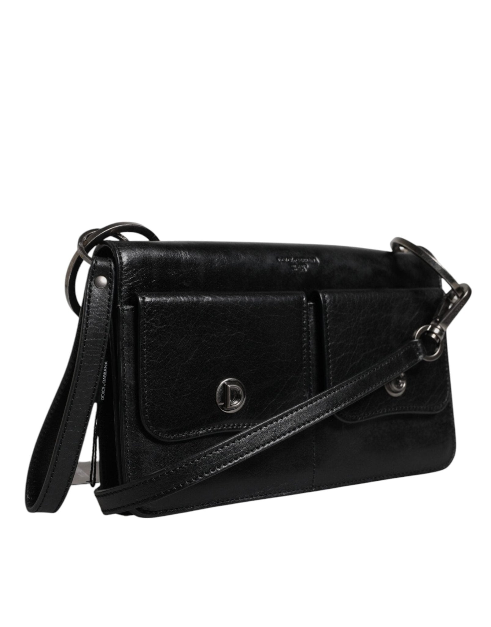 Dolce & Gabbana Black Leather Logo Purse Shoulder Crossbody Bag - RIMODA