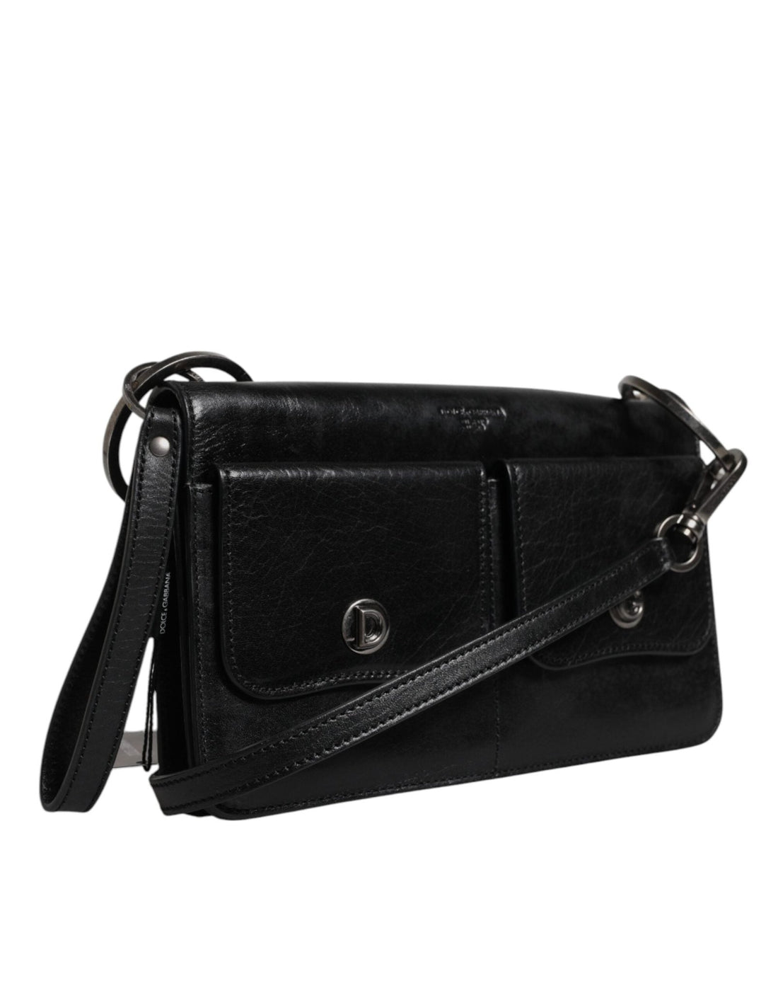 Dolce & Gabbana Black Leather Logo Purse Shoulder Crossbody Bag - RIMODA