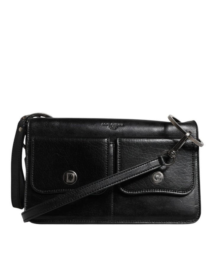 Dolce & Gabbana Black Leather Logo Purse Shoulder Crossbody Bag - RIMODA