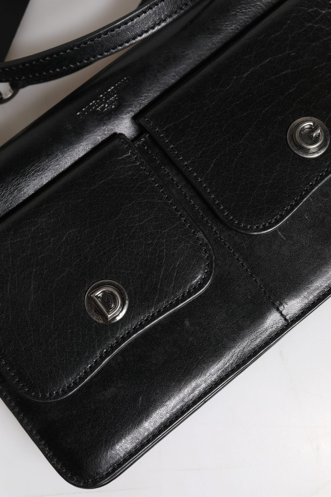 Dolce & Gabbana Black Leather Logo Purse Shoulder Crossbody Bag - RIMODA