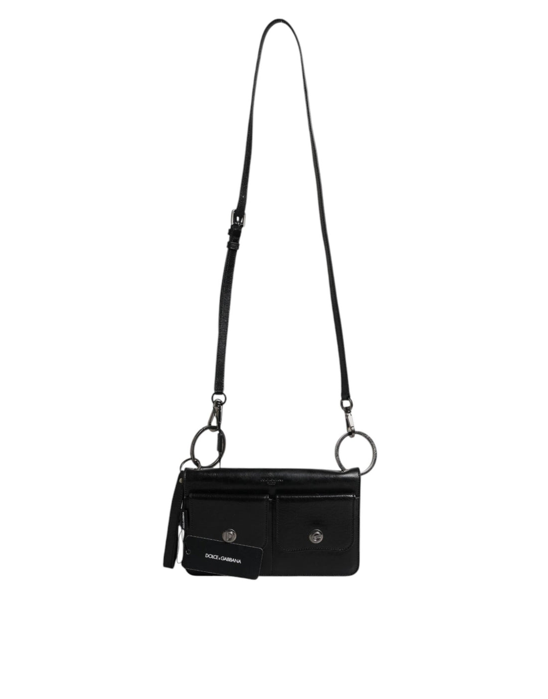 Dolce & Gabbana Black Leather Logo Purse Shoulder Crossbody Bag - RIMODA