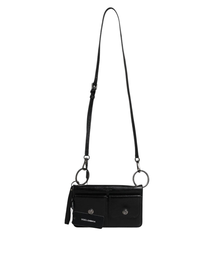 Dolce & Gabbana Black Leather Logo Purse Shoulder Crossbody Bag - RIMODA