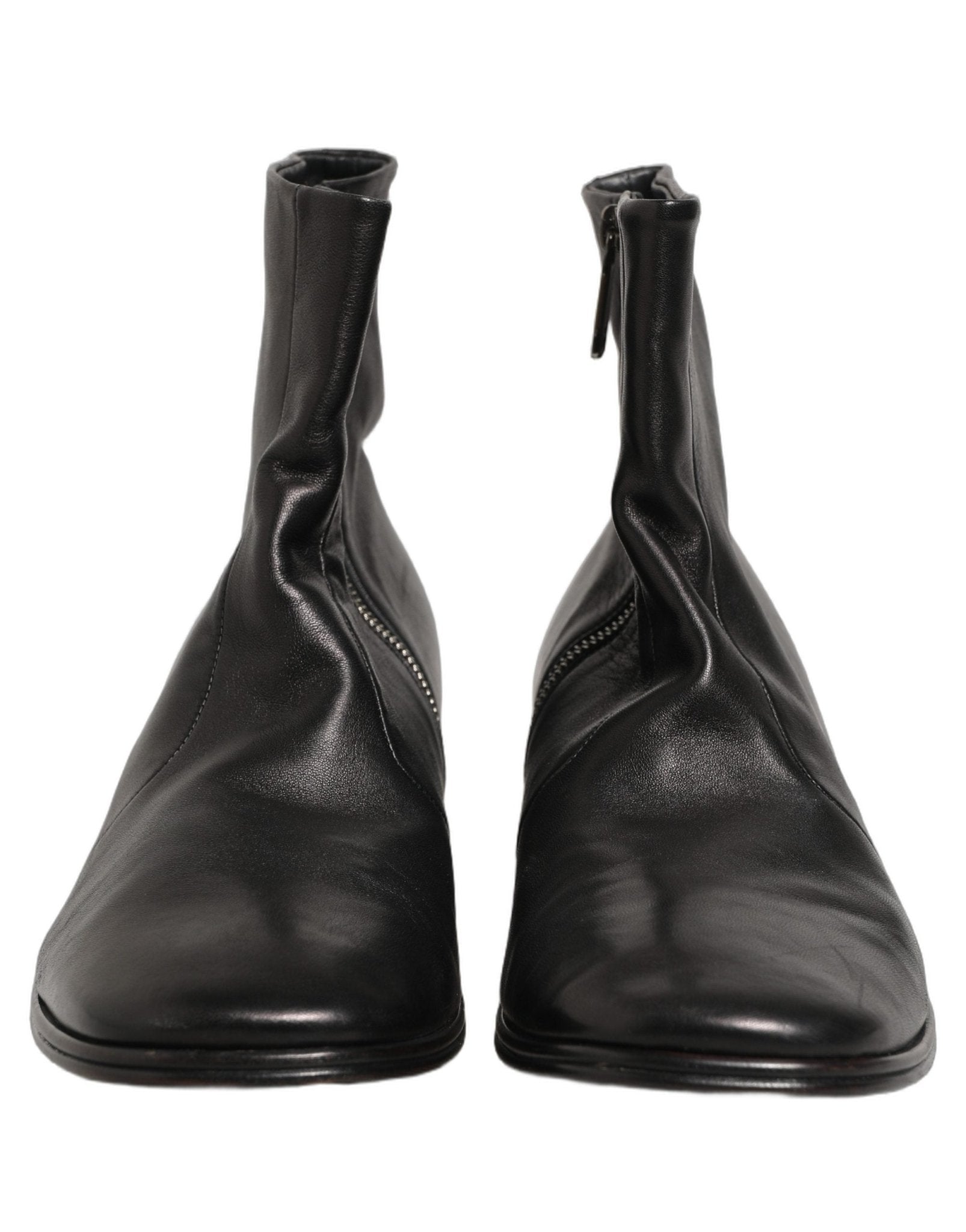 Dolce & Gabbana Black Leather Logo Short Ankle Boots Shoes - RIMODA