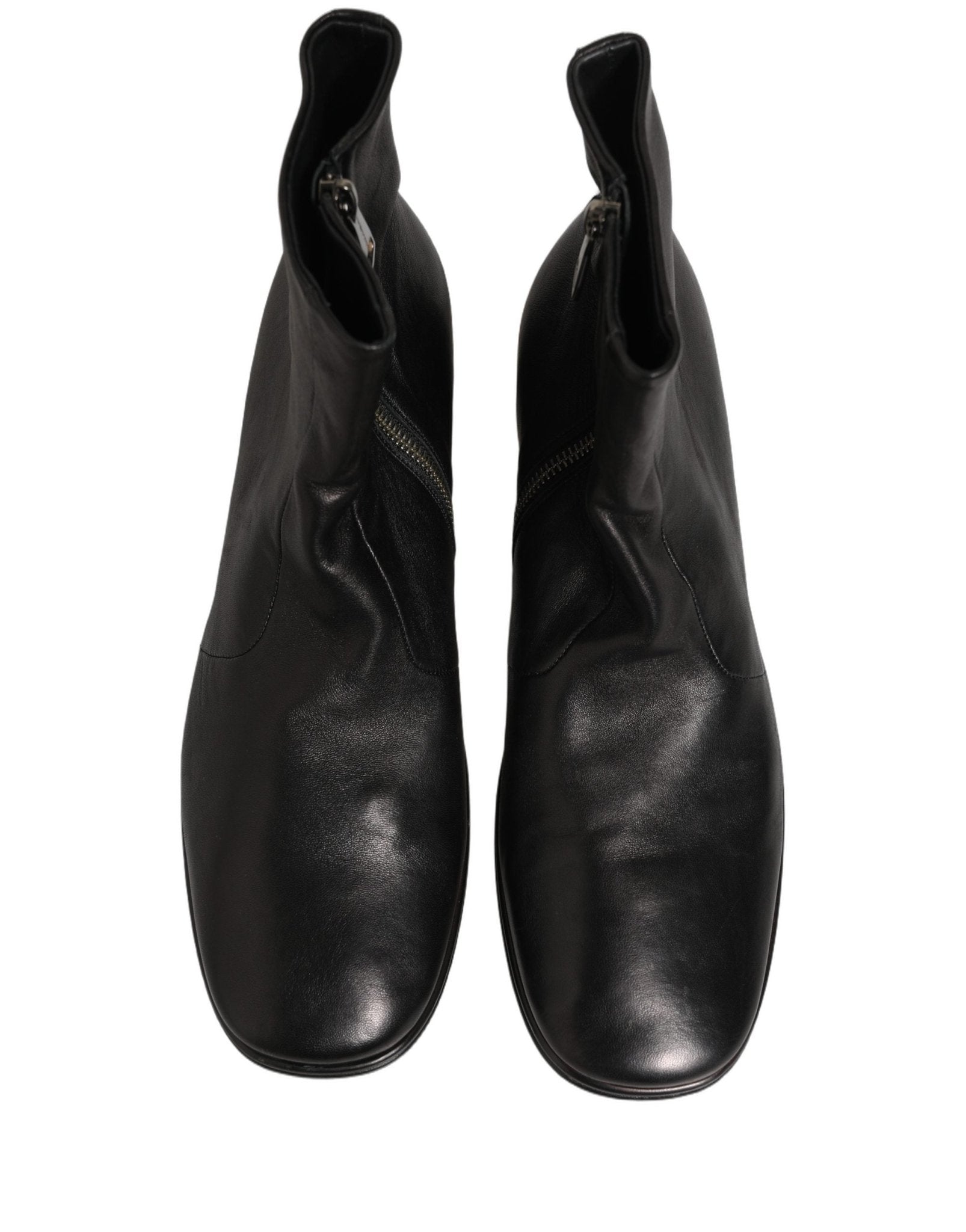Dolce & Gabbana Black Leather Logo Short Ankle Boots Shoes - RIMODA