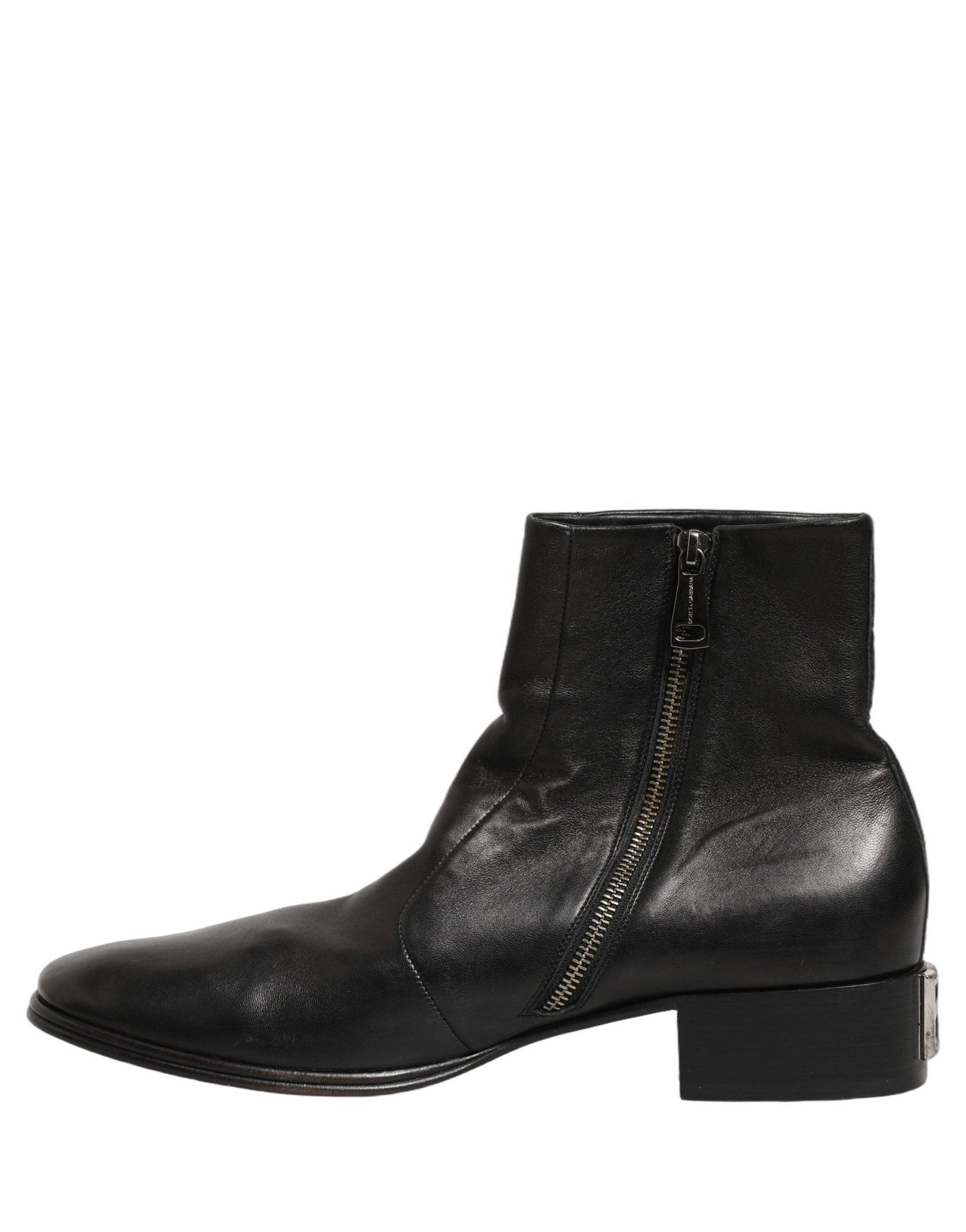 Dolce & Gabbana Black Leather Logo Short Ankle Boots Shoes - RIMODA