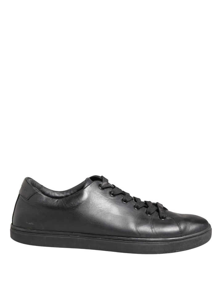 Dolce & Gabbana Black Leather Low Top Lace Up Sneakers Shoes - RIMODA
