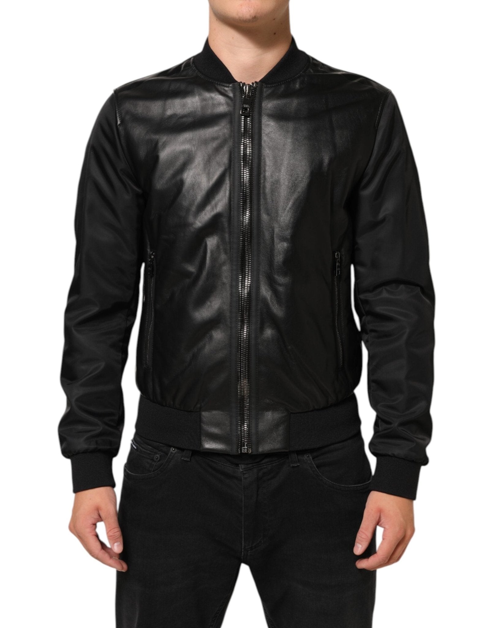 Dolce & Gabbana Black Leather Nylon FullZip Blouson Jacket - RIMODA