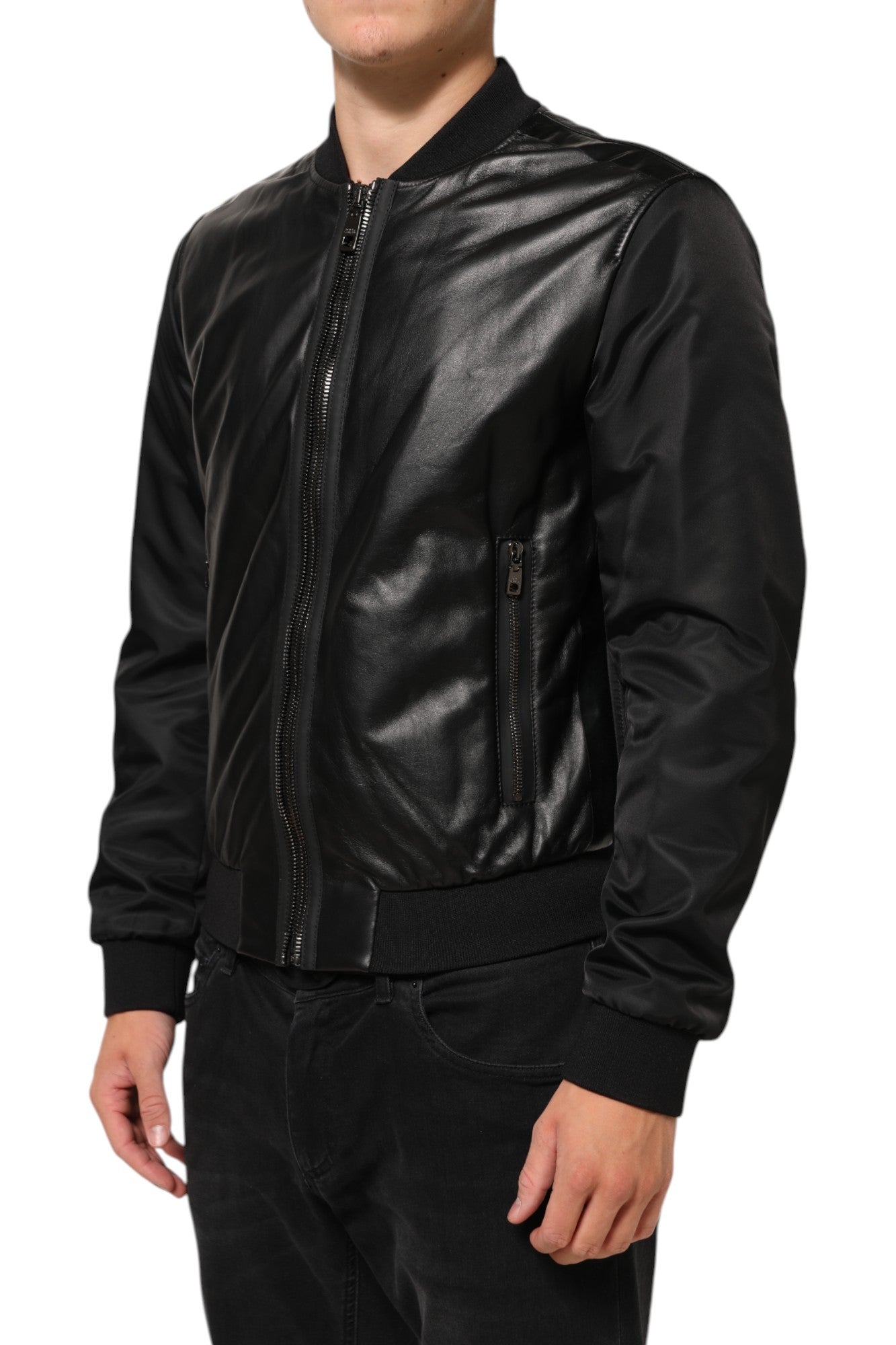 Dolce & Gabbana Black Leather Nylon FullZip Blouson Jacket - RIMODA