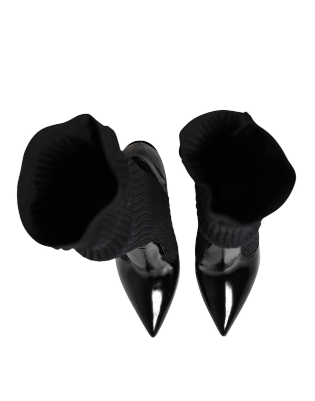Dolce & Gabbana Black Leather Ribbed Knit Knee Boots Shoes - RIMODA