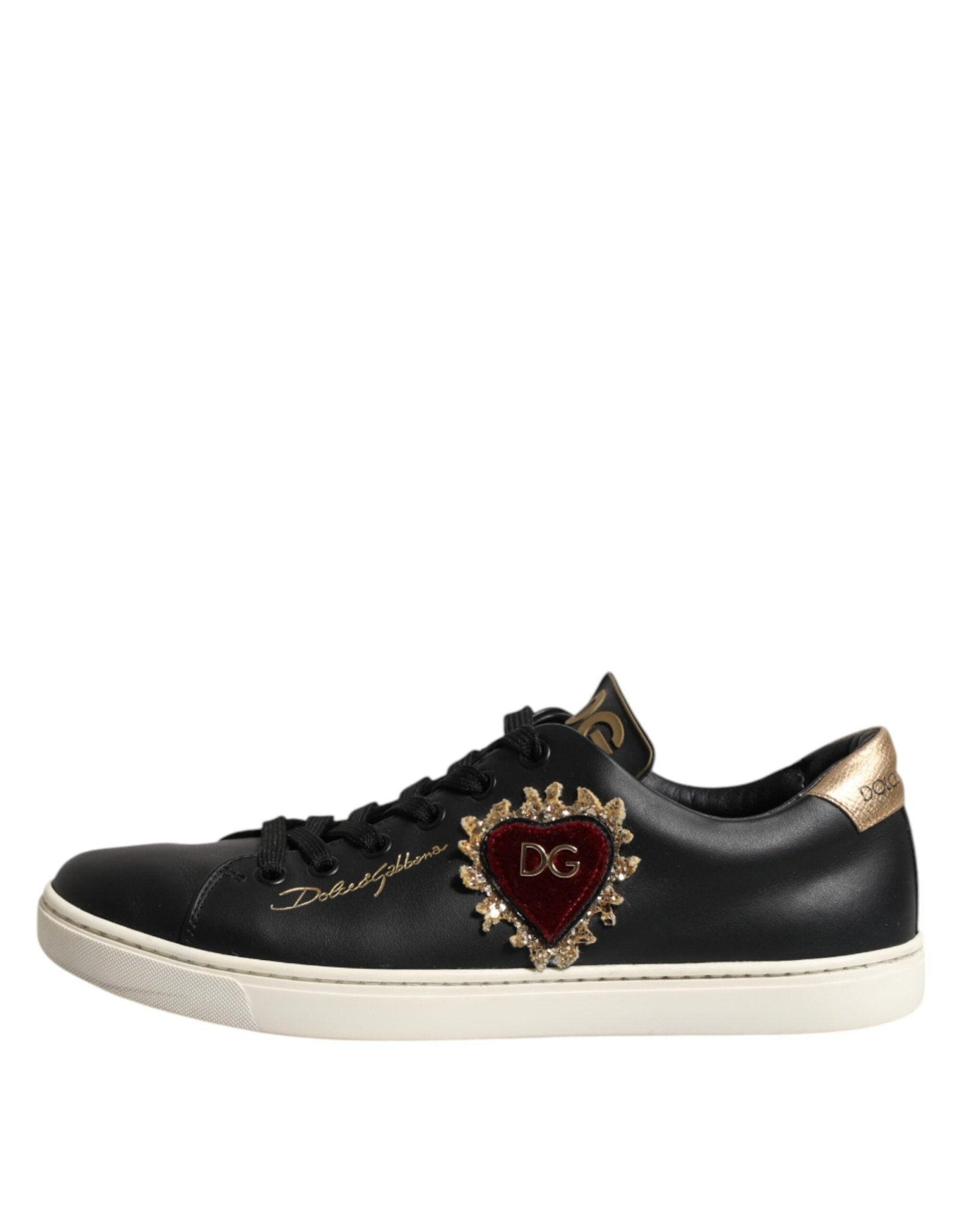 Dolce & Gabbana Black Leather Sacred Heart Sneakers Shoes - RIMODA