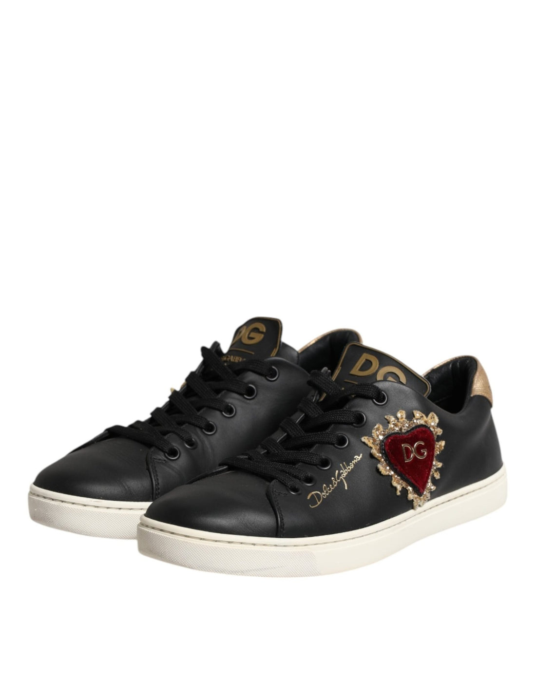 Dolce & Gabbana Black Leather Sacred Heart Sneakers Shoes - RIMODA