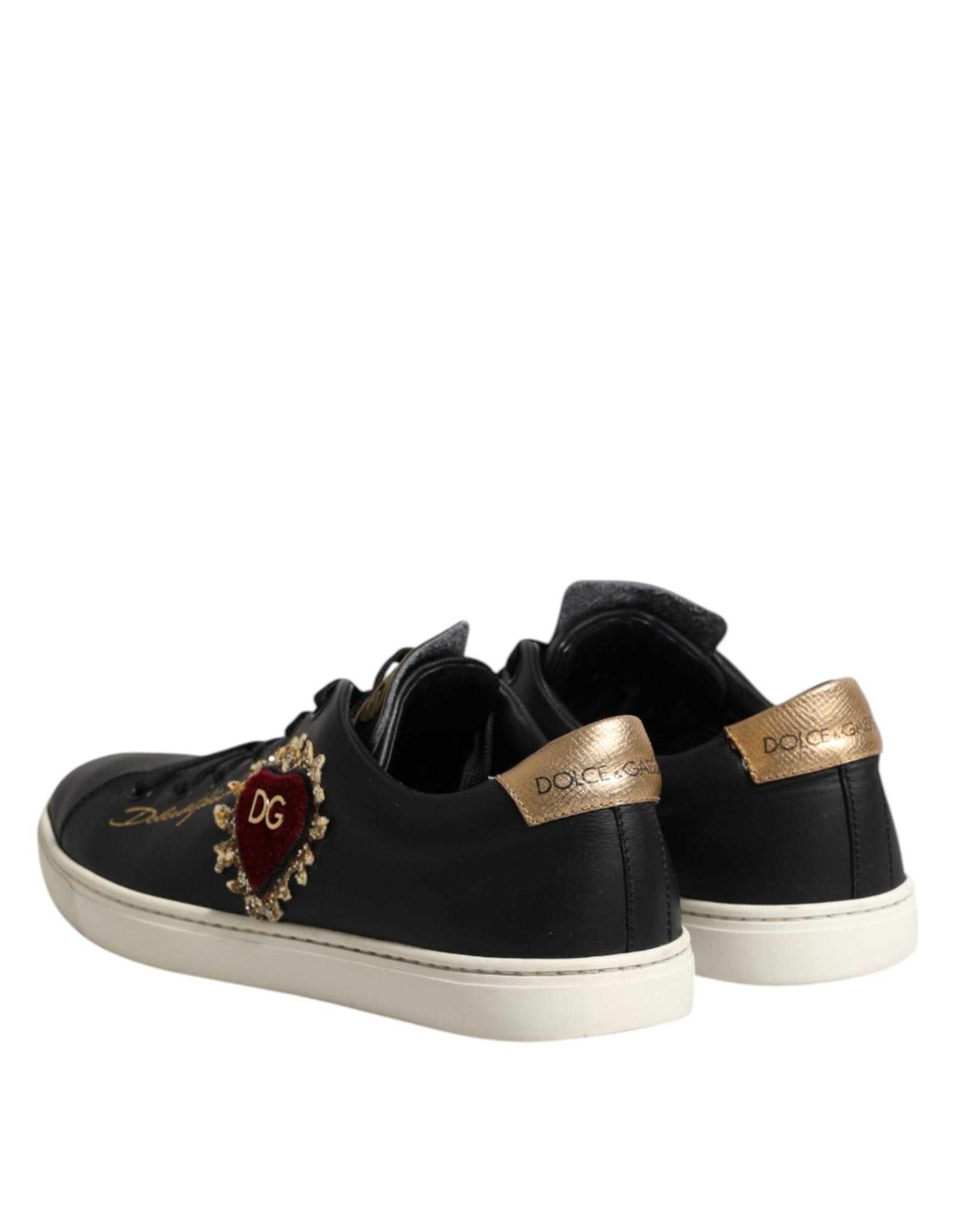 Dolce & Gabbana Black Leather Sacred Heart Sneakers Shoes - RIMODA