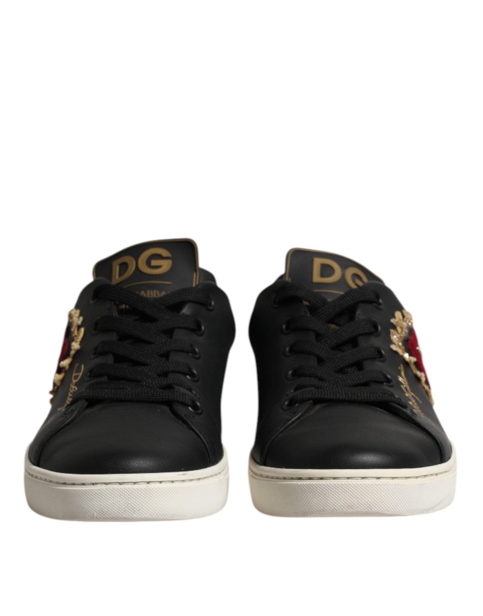 Dolce & Gabbana Black Leather Sacred Heart Sneakers Shoes - RIMODA