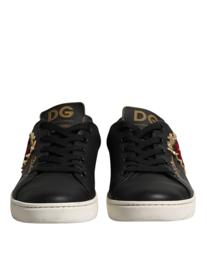 Dolce & Gabbana Black Leather Sacred Heart Sneakers Shoes - RIMODA