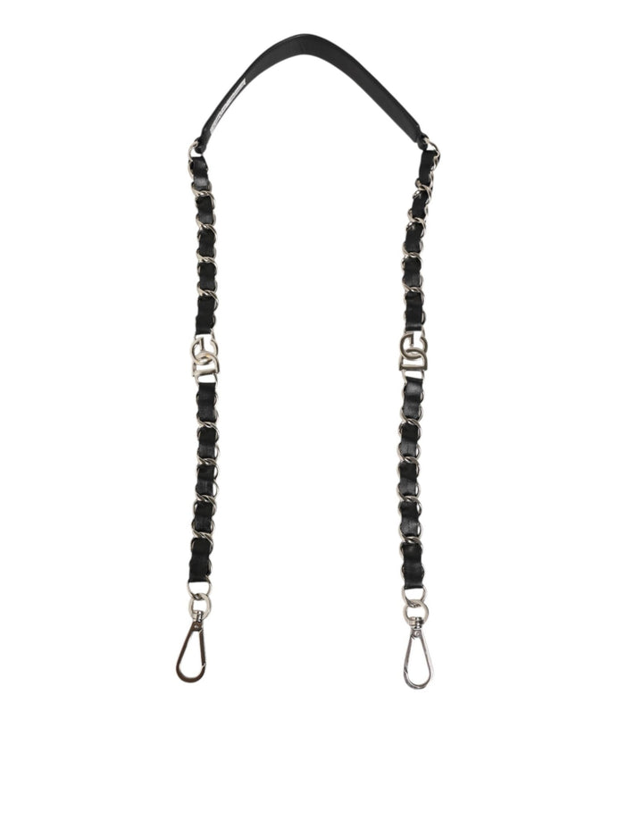 Dolce & Gabbana Black Leather Silver Chain Bag Accessory Shoulder Strap - RIMODA