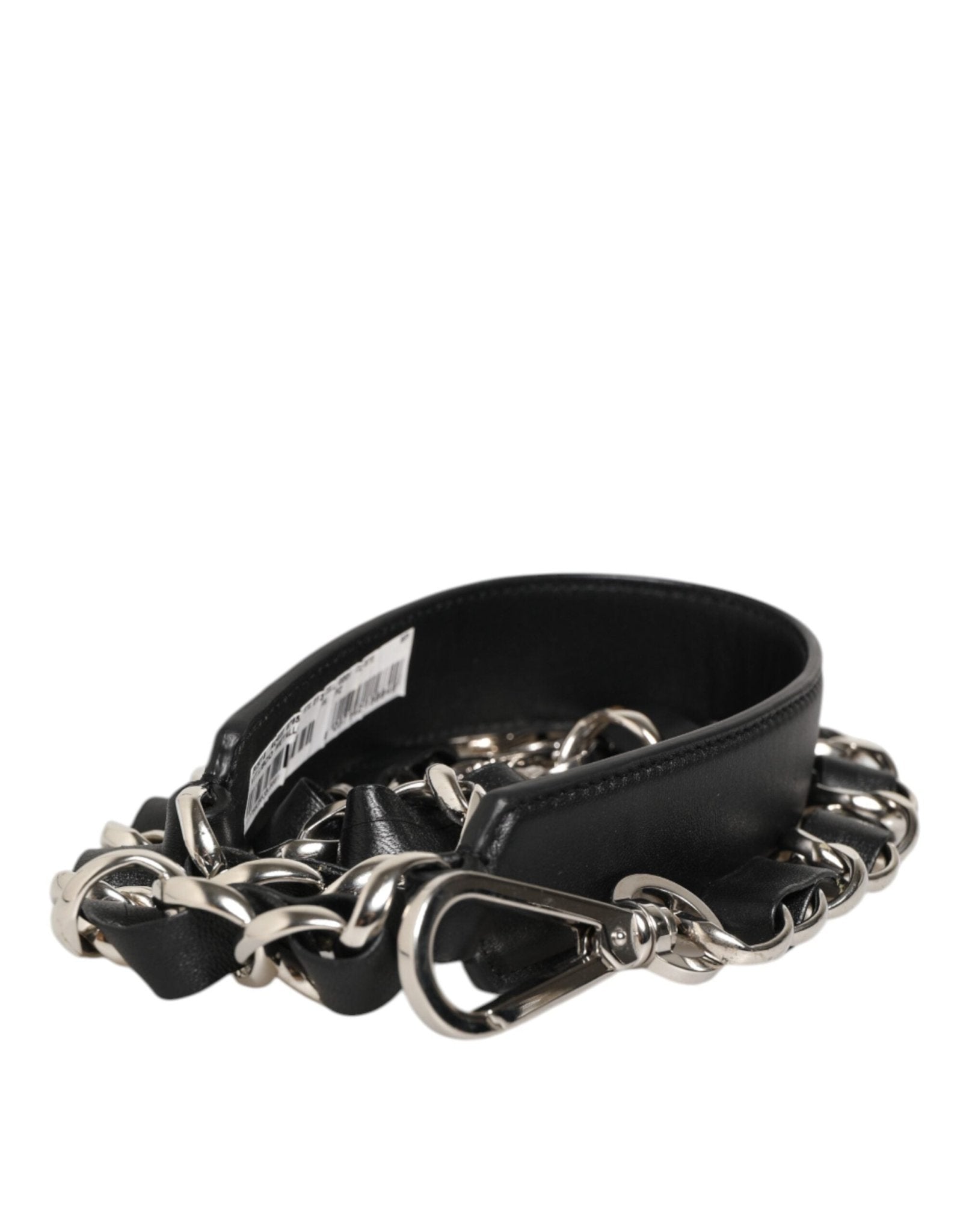 Dolce & Gabbana Black Leather Silver Chain Bag Accessory Shoulder Strap - RIMODA