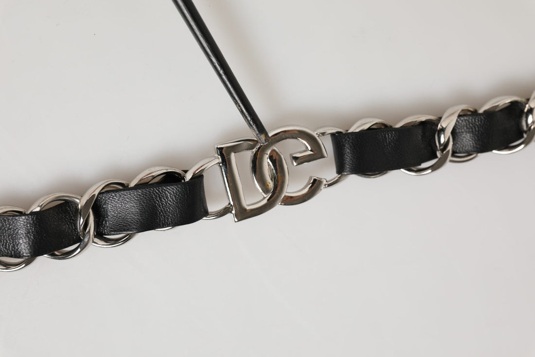 Dolce & Gabbana Black Leather Silver Chain Bag Accessory Shoulder Strap - RIMODA