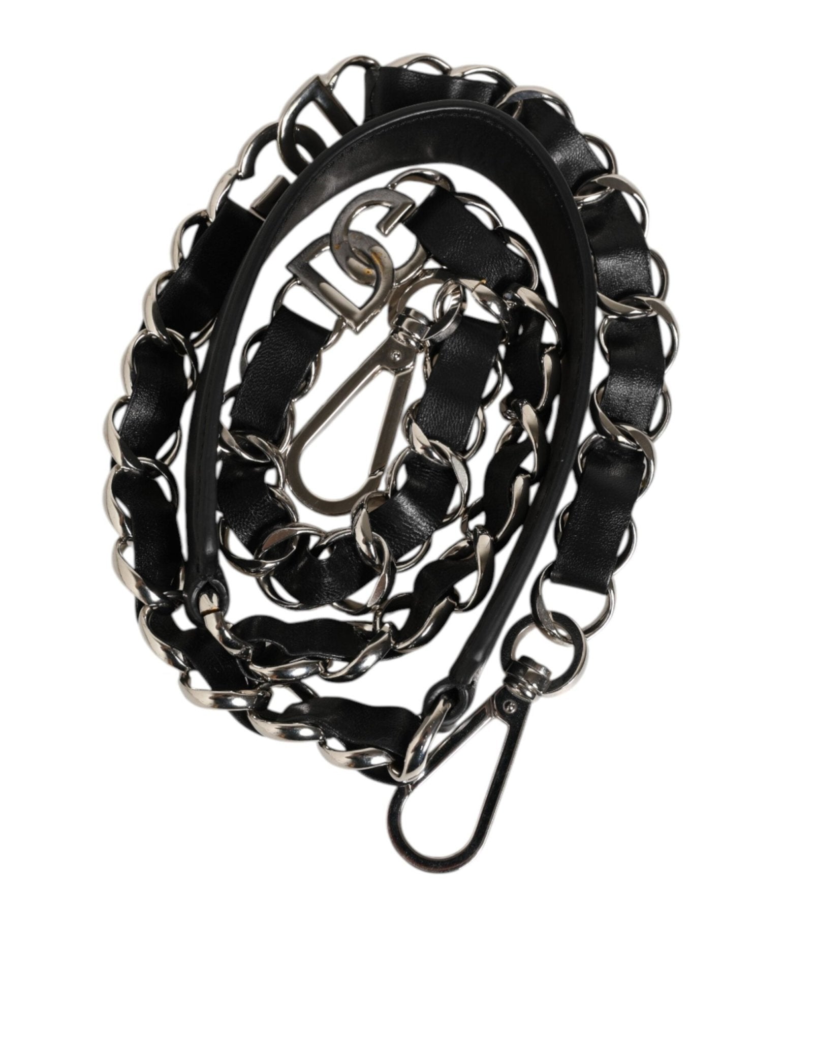Dolce & Gabbana Black Leather Silver Chain Bag Accessory Shoulder Strap - RIMODA