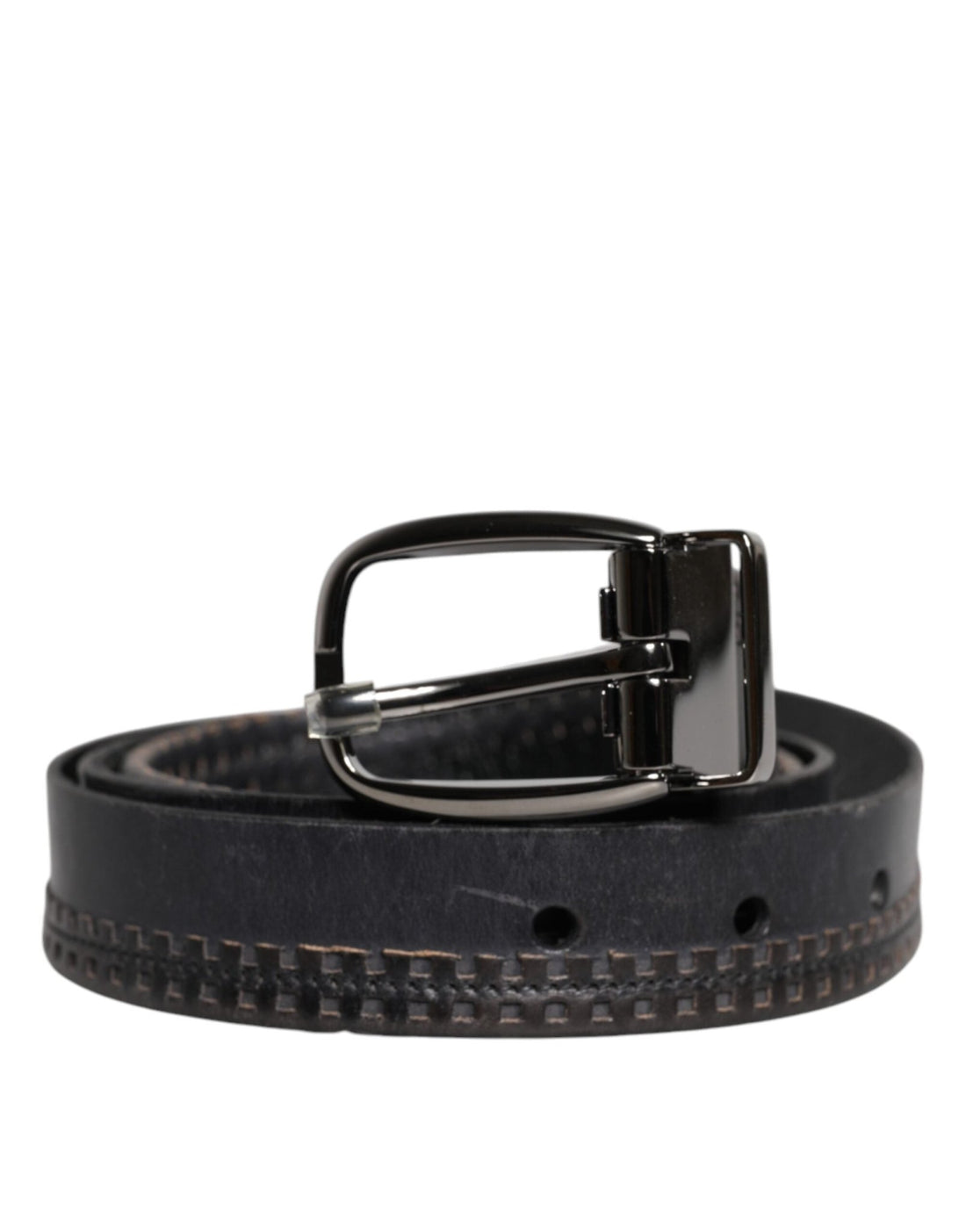 Dolce & Gabbana Black Leather Silver Tone Metal Buckle Belt - RIMODA