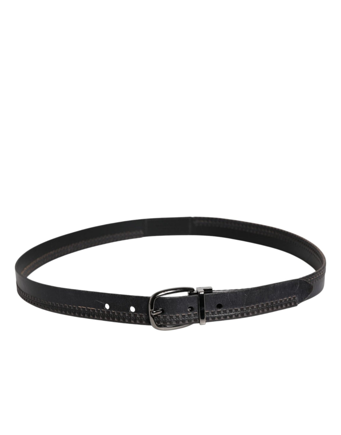 Dolce & Gabbana Black Leather Silver Tone Metal Buckle Belt - RIMODA