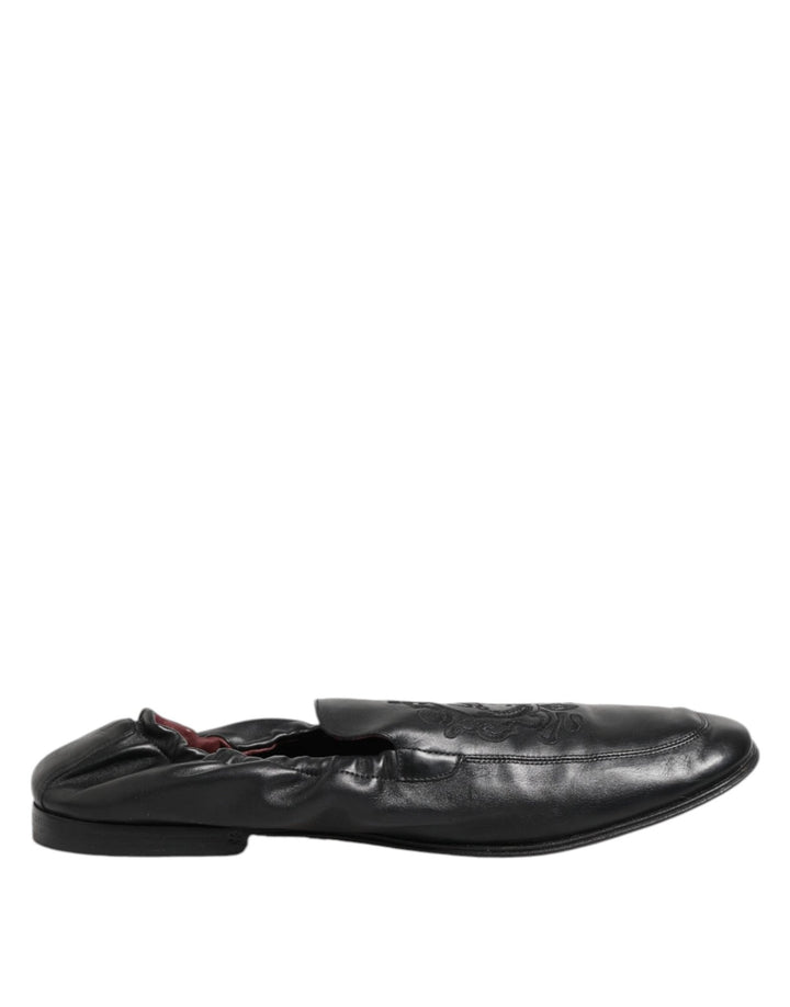 Dolce & Gabbana Black Leather Slip On Men Flat Loafers Shoes - RIMODA