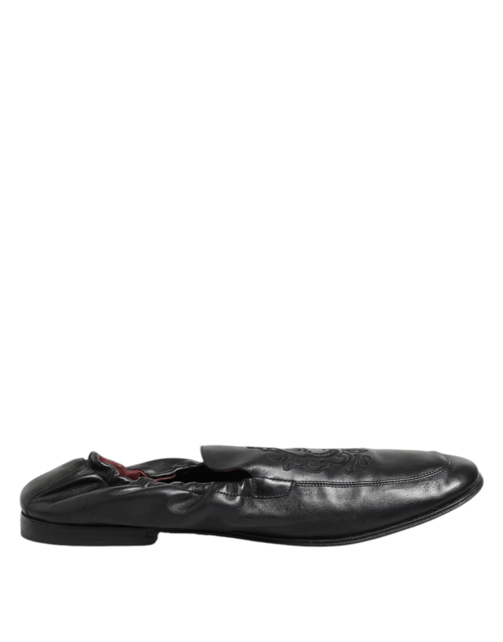 Dolce & Gabbana Black Leather Slip On Men Flat Loafers Shoes - RIMODA