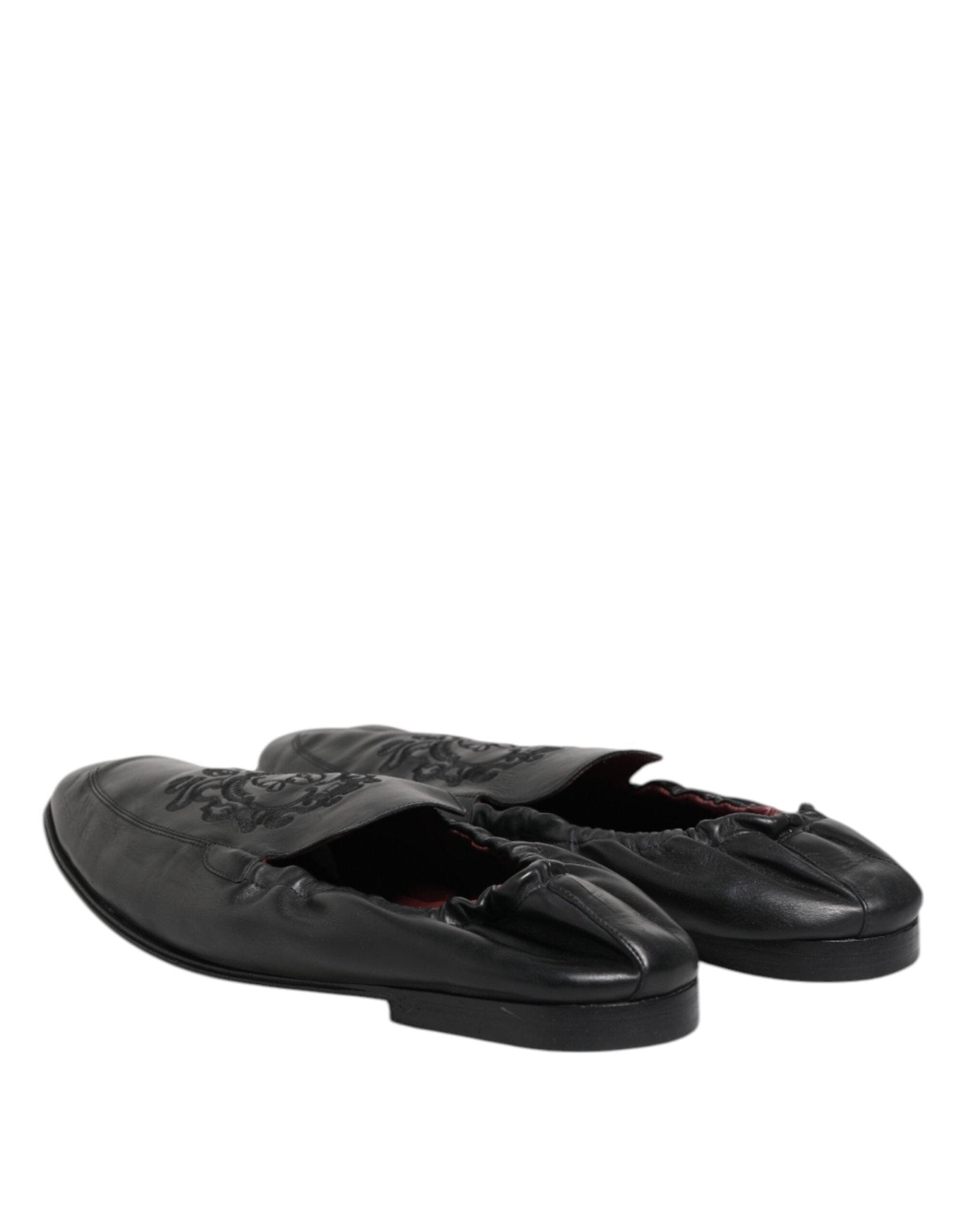 Dolce & Gabbana Black Leather Slip On Men Flat Loafers Shoes - RIMODA