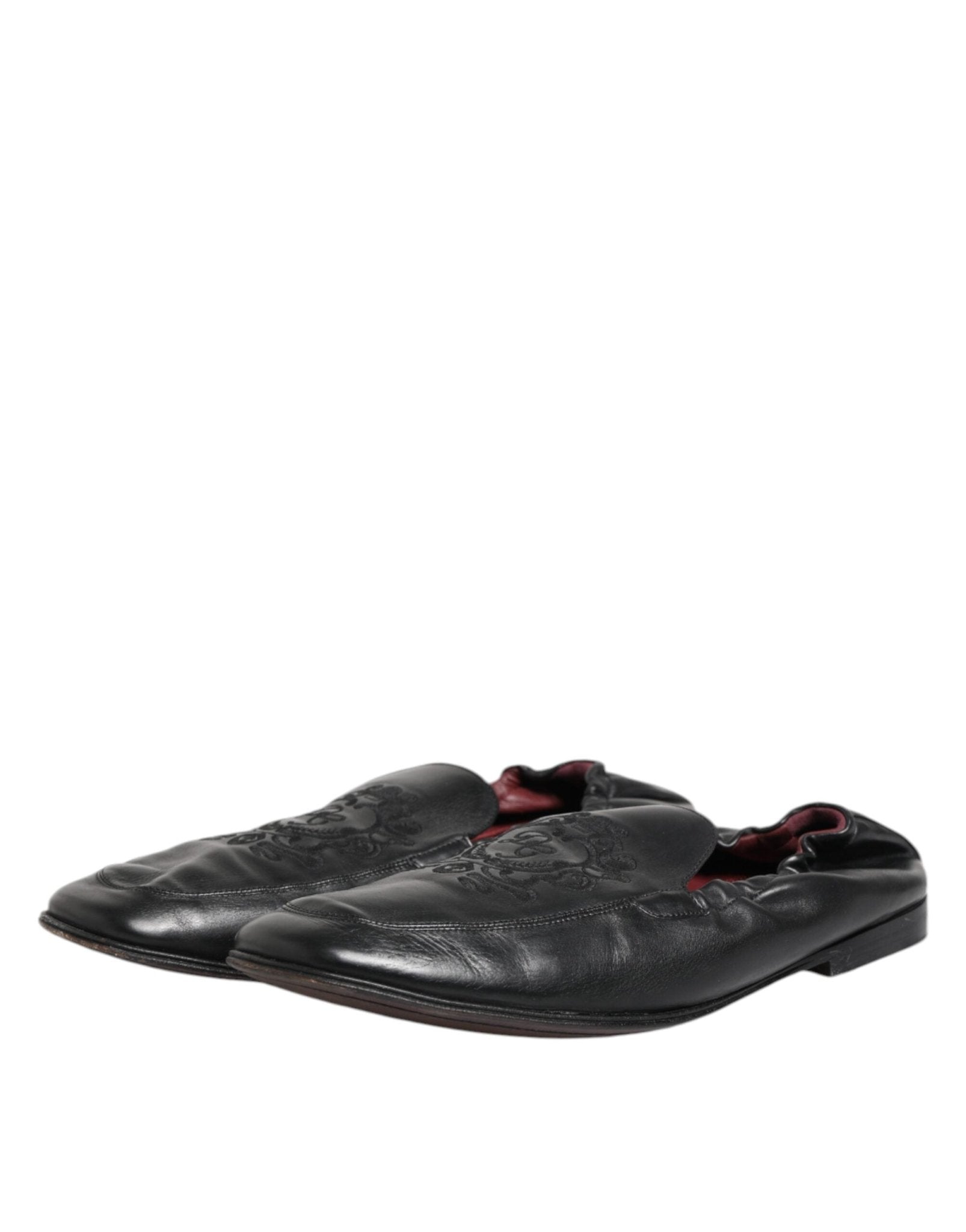 Dolce & Gabbana Black Leather Slip On Men Flat Loafers Shoes - RIMODA
