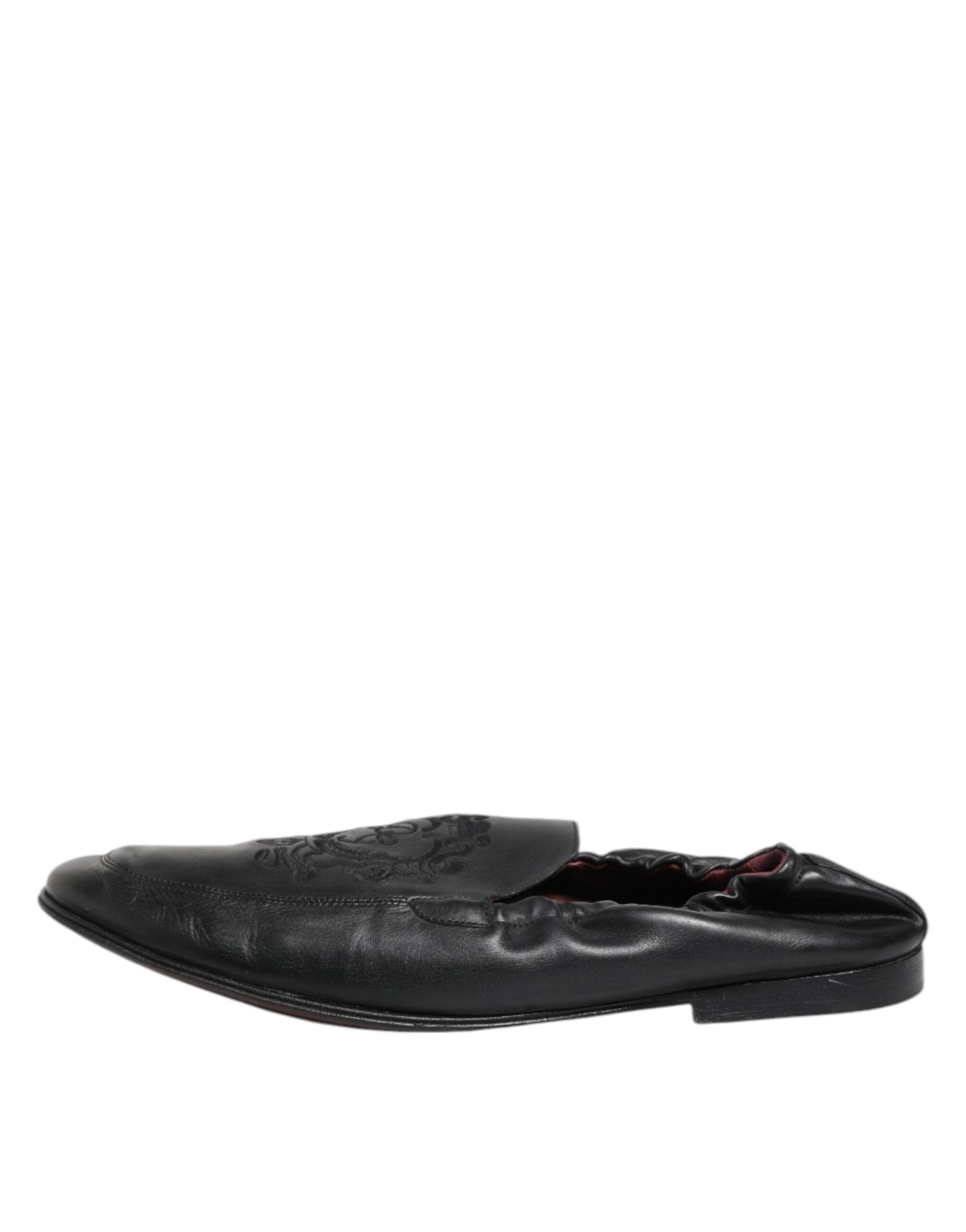 Dolce & Gabbana Black Leather Slip On Men Flat Loafers Shoes - RIMODA