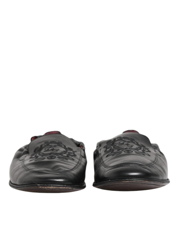Dolce & Gabbana Black Leather Slip On Men Flat Loafers Shoes - RIMODA