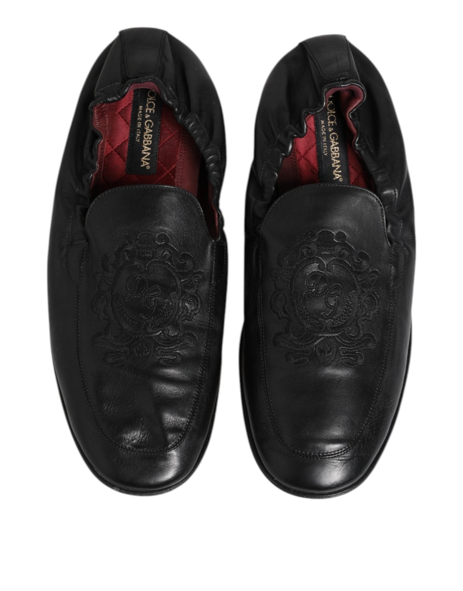 Dolce & Gabbana Black Leather Slip On Men Flat Loafers Shoes - RIMODA