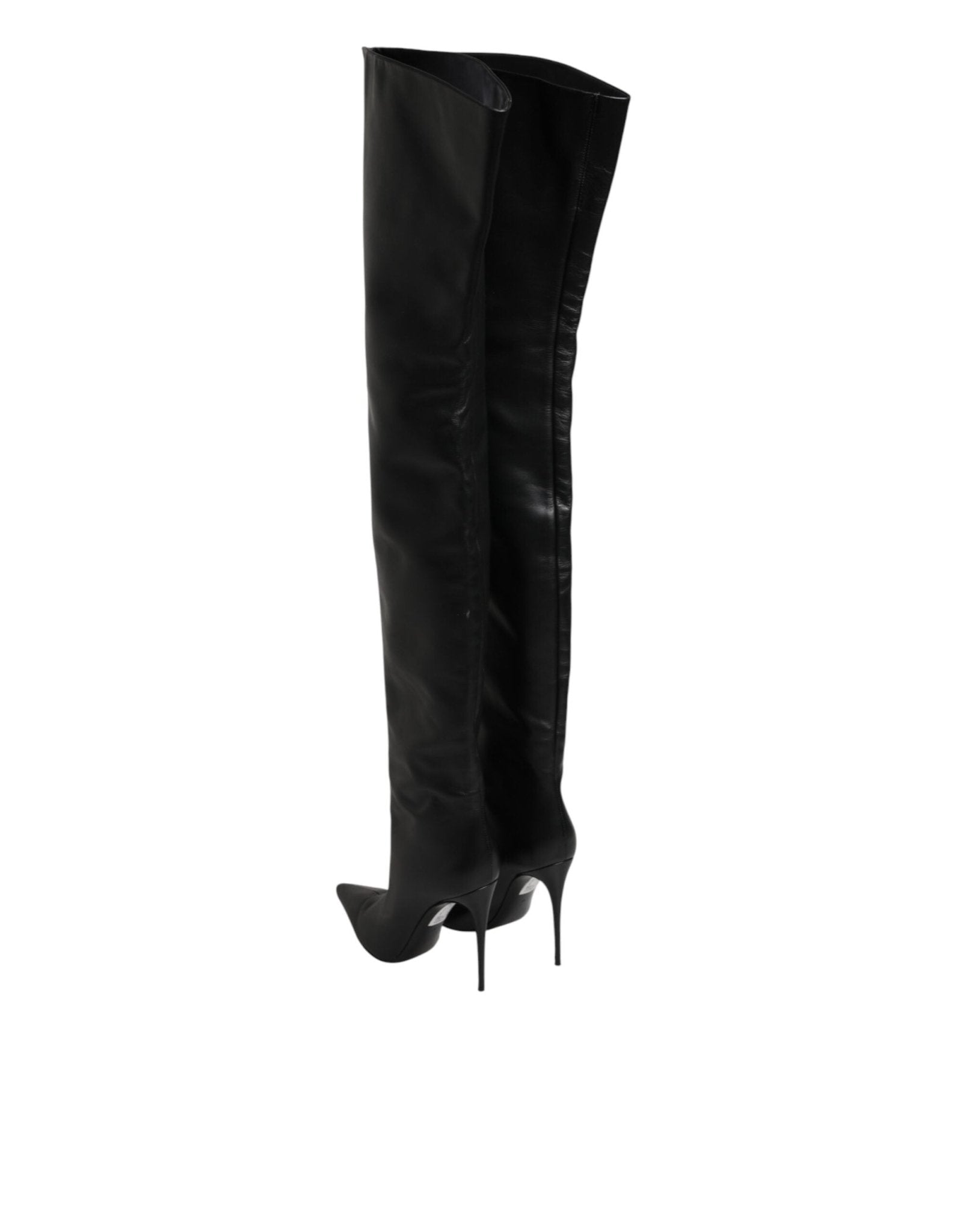 Dolce & Gabbana Black Leather Stiletto Knee High Boots Shoes - RIMODA