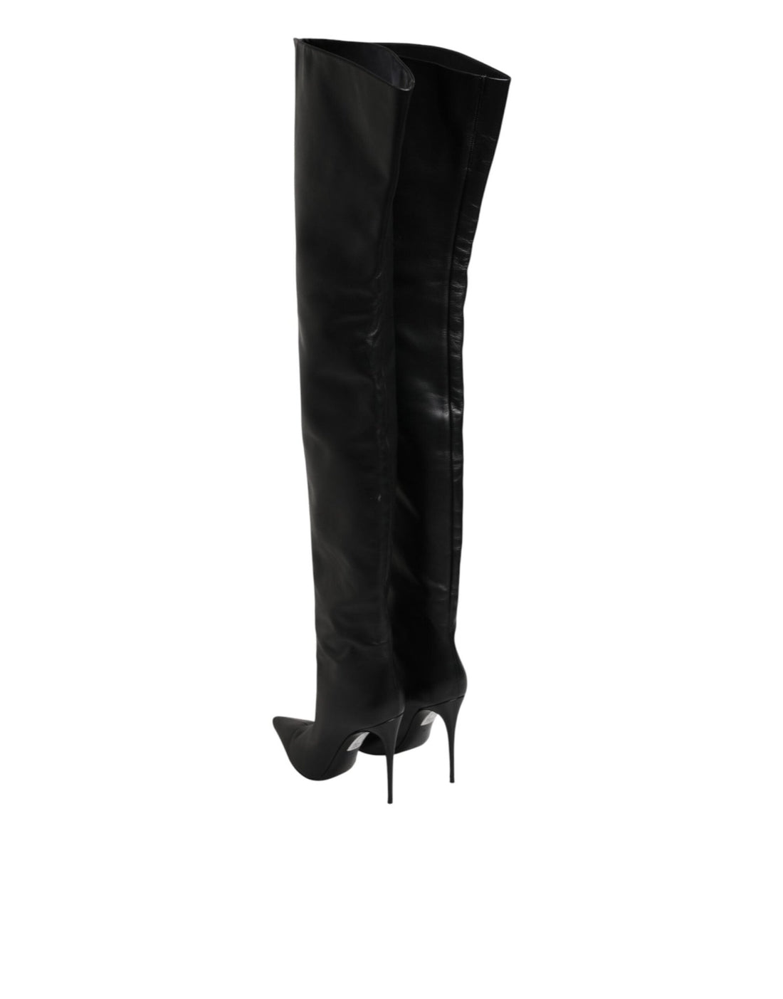 Dolce & Gabbana Black Leather Stiletto Knee High Boots Shoes - RIMODA