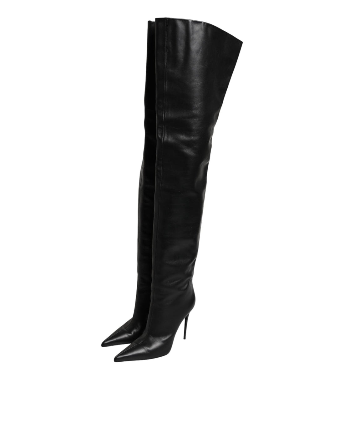 Dolce & Gabbana Black Leather Stiletto Knee High Boots Shoes - RIMODA