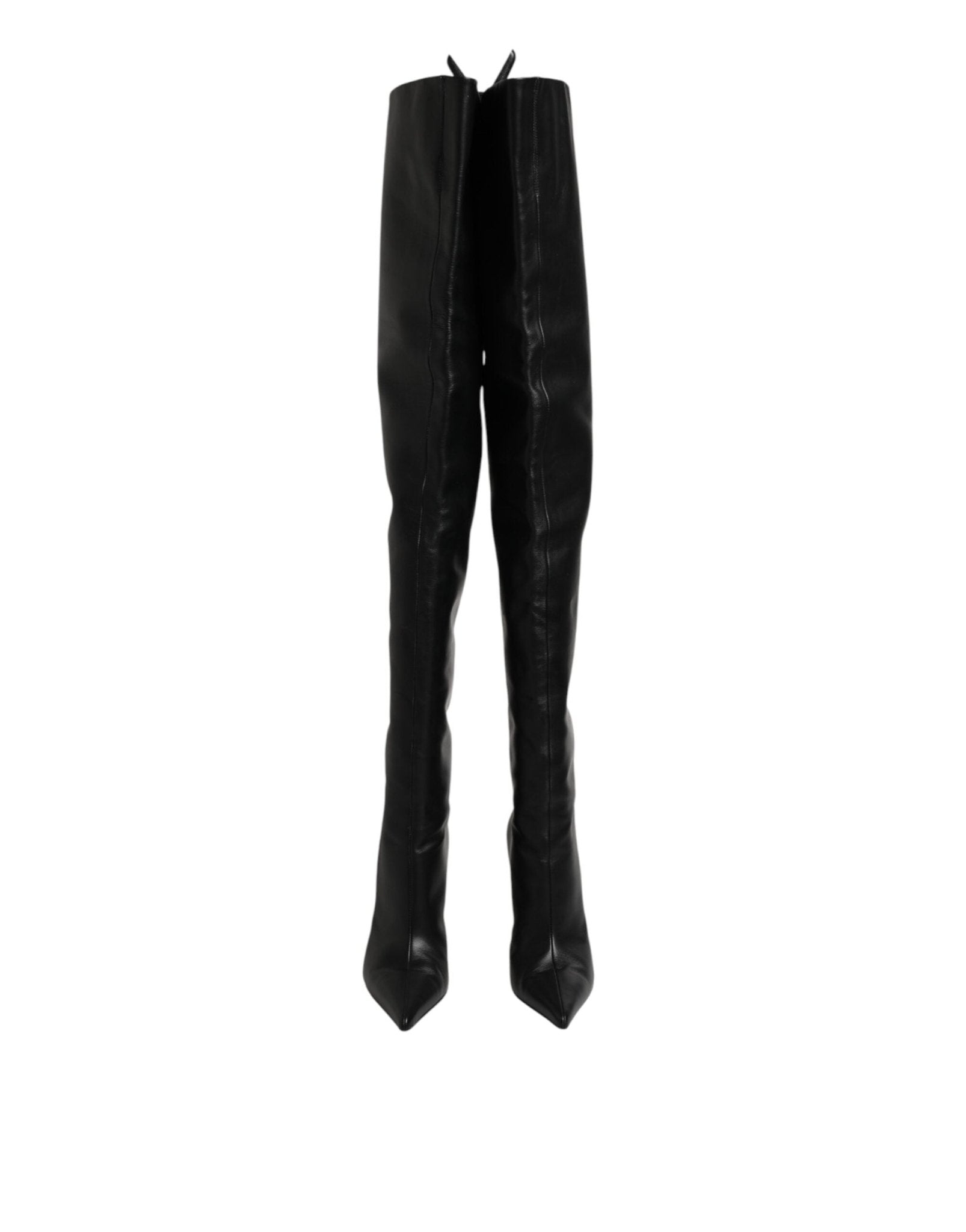 Dolce & Gabbana Black Leather Stiletto Knee High Boots Shoes - RIMODA