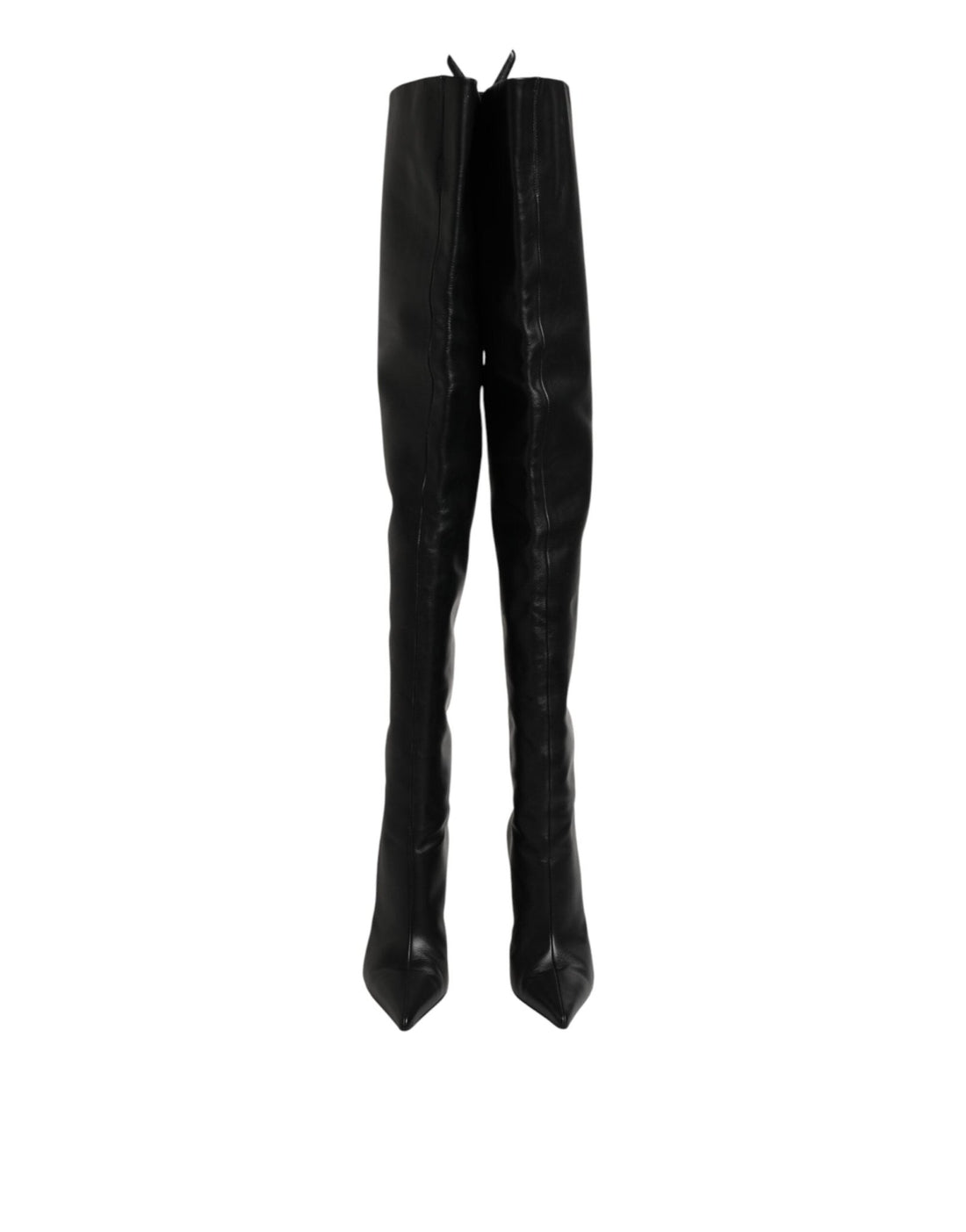 Dolce & Gabbana Black Leather Stiletto Knee High Boots Shoes - RIMODA