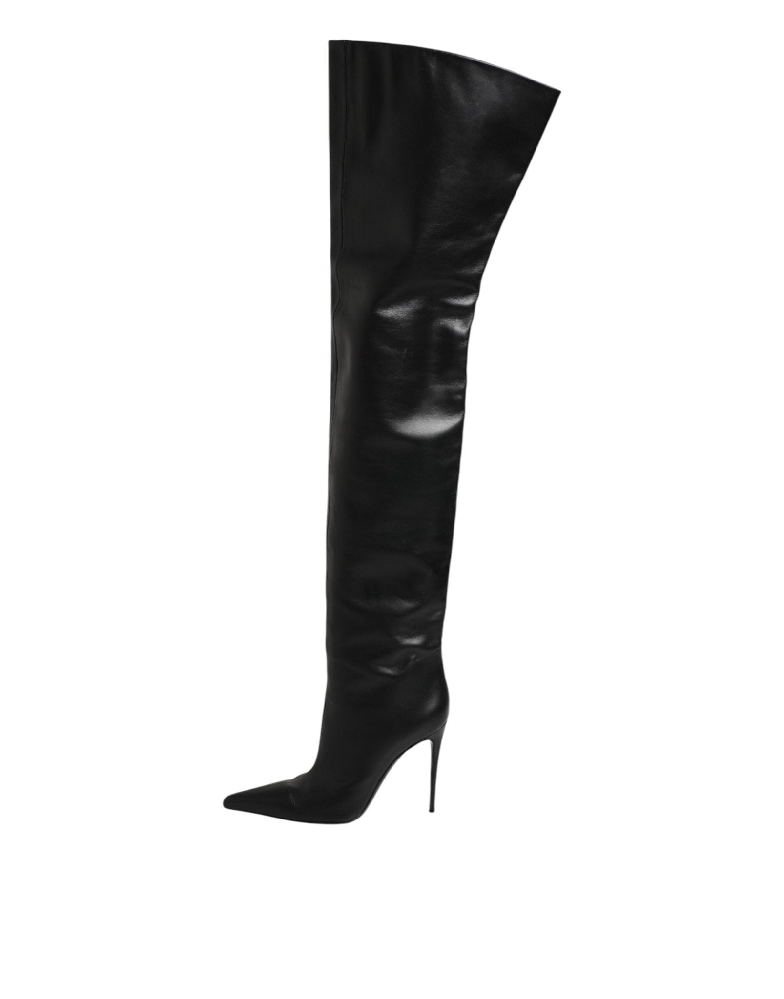 Dolce & Gabbana Black Leather Stiletto Knee High Boots Shoes - RIMODA