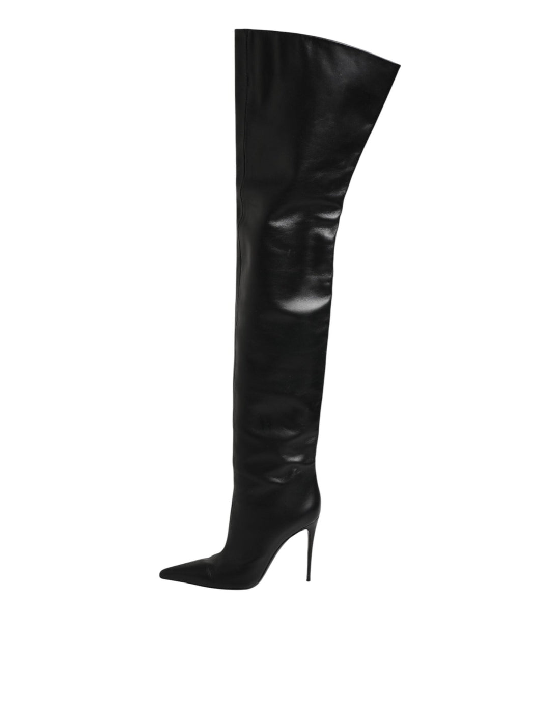 Dolce & Gabbana Black Leather Stiletto Knee High Boots Shoes - RIMODA