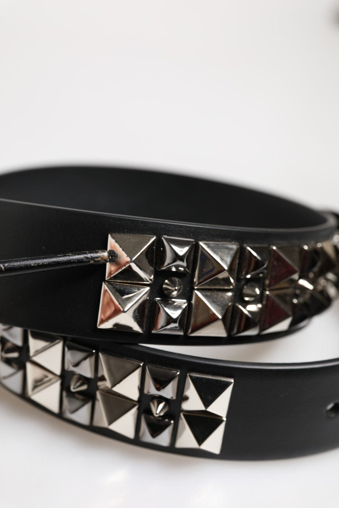 Dolce & Gabbana Black Leather Studded DG Metal Buckle Belt - RIMODA