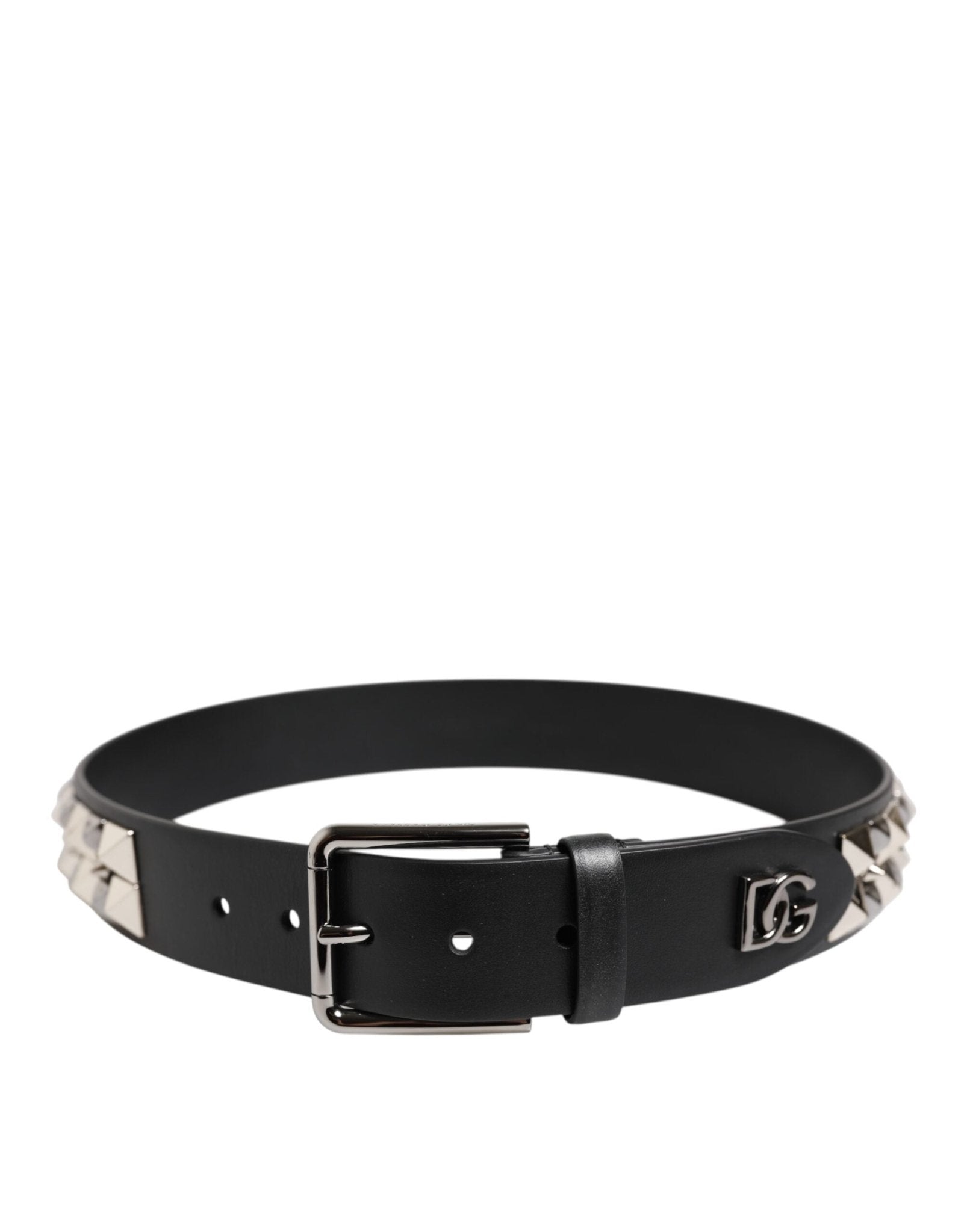 Dolce & Gabbana Black Leather Studded DG Metal Buckle Belt - RIMODA