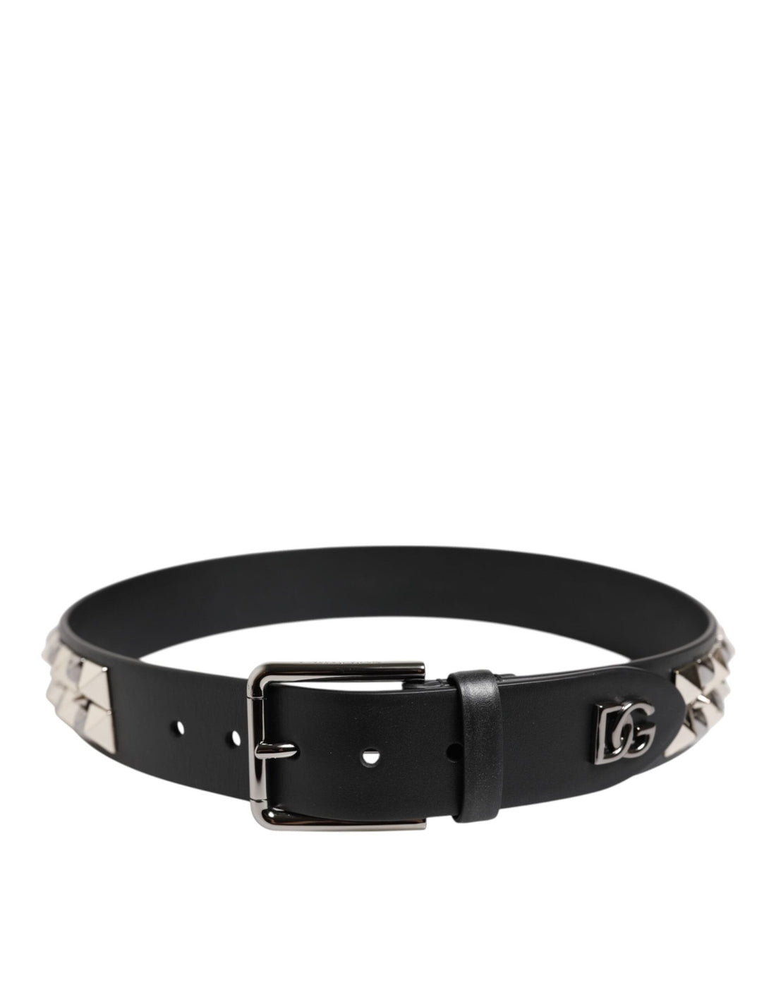 Dolce & Gabbana Black Leather Studded DG Metal Buckle Belt - RIMODA