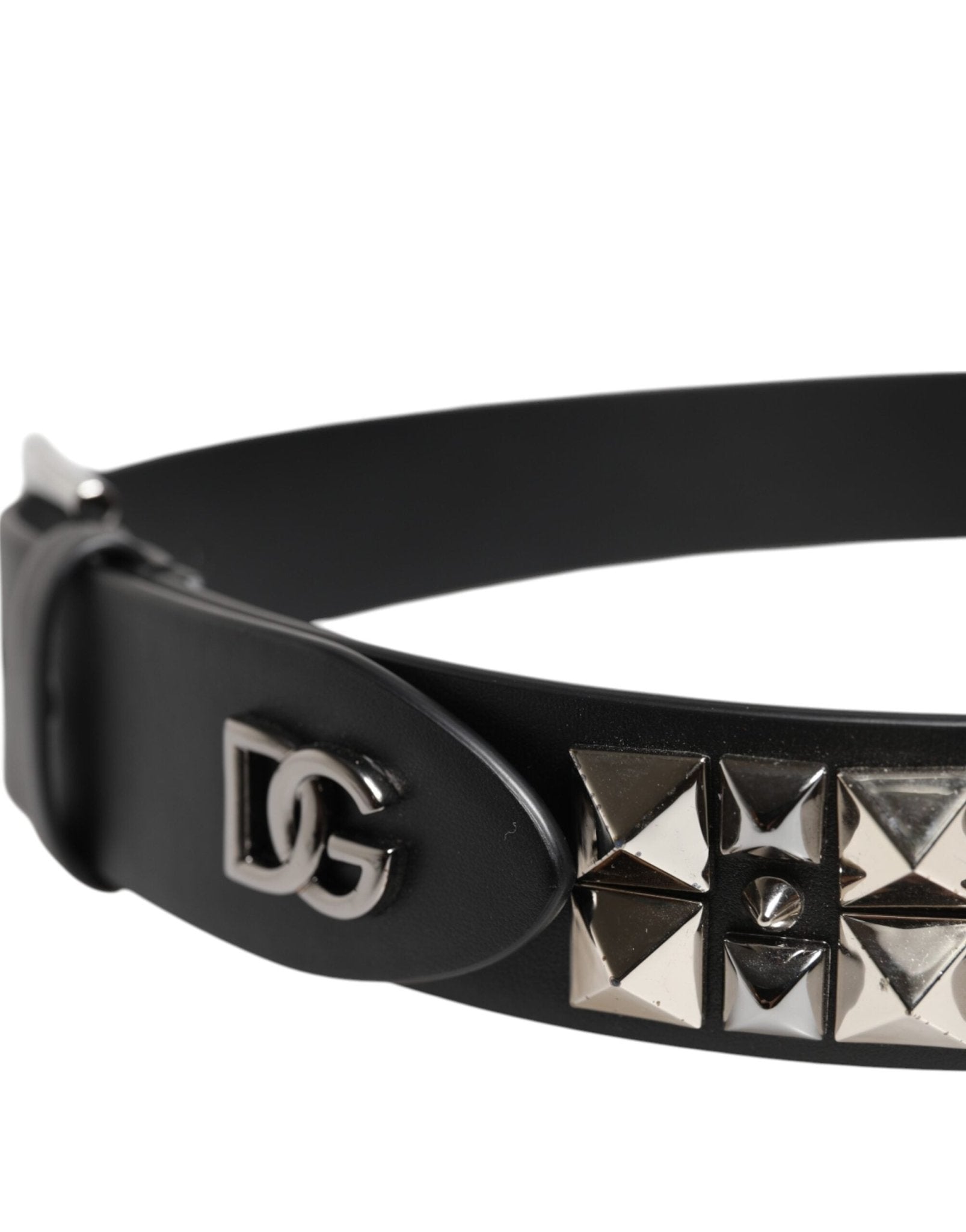Dolce & Gabbana Black Leather Studded DG Metal Buckle Belt - RIMODA