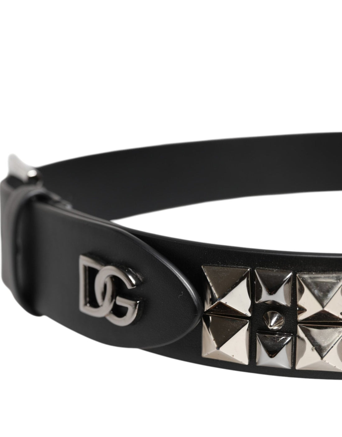 Dolce & Gabbana Black Leather Studded DG Metal Buckle Belt - RIMODA