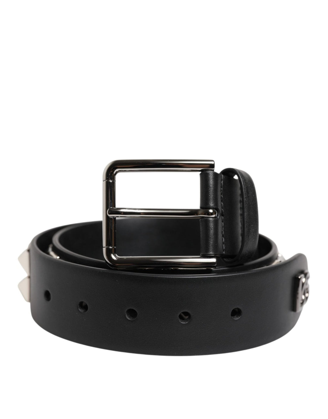Dolce & Gabbana Black Leather Studded DG Metal Buckle Belt - RIMODA