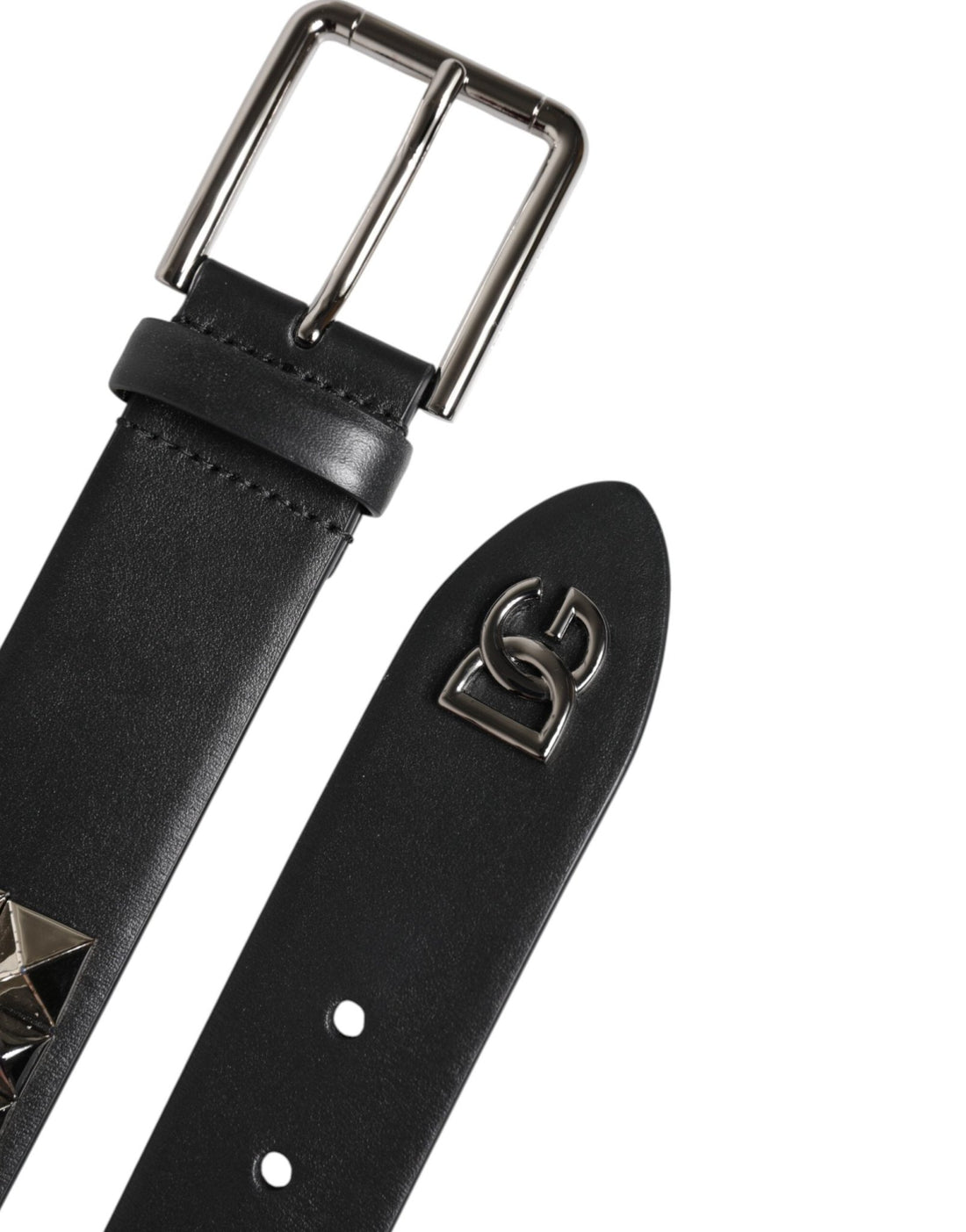 Dolce & Gabbana Black Leather Studded DG Metal Buckle Belt - RIMODA