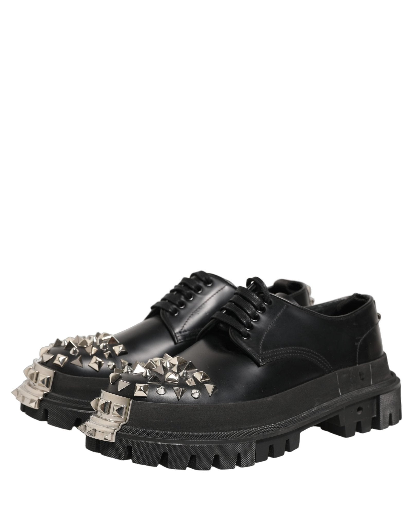 Dolce & Gabbana Black Leather Studded Hi - Trekking Derby Shoes - RIMODA