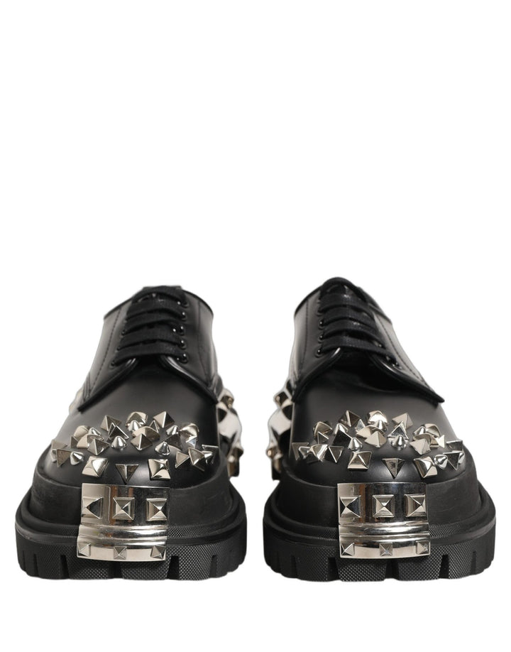 Dolce & Gabbana Black Leather Studded Hi - Trekking Derby Shoes - RIMODA